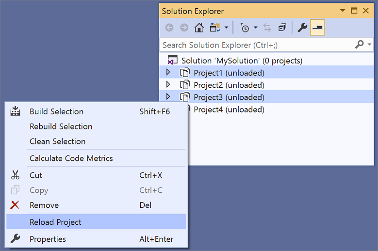 Reload multiple projects in Visual Studio Solution Explorer