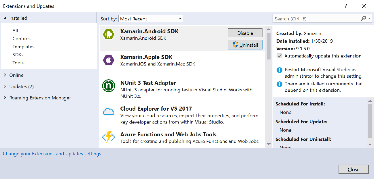 Extensions window in Visual Studio