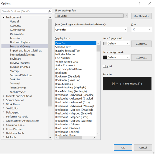 Change Editor Fonts And Colors Visual Studio Windows Microsoft Docs