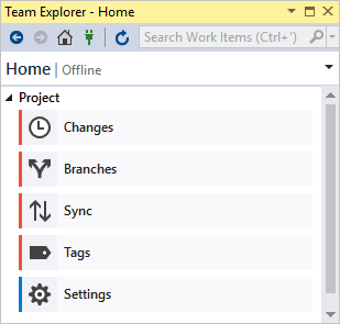 Team Explorer Home page in Visual Studio