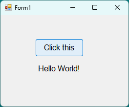 Screenshot shows your app, which is a Form1 dialog box that includes Label1 text.