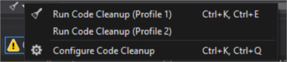 A screenshot of the new code cleanup control in Visual Studio 2019