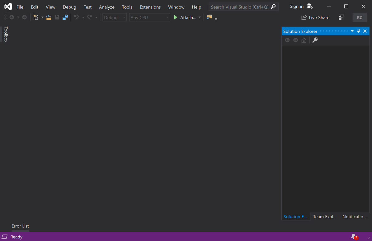 Visual Studio 2019 in dark theme