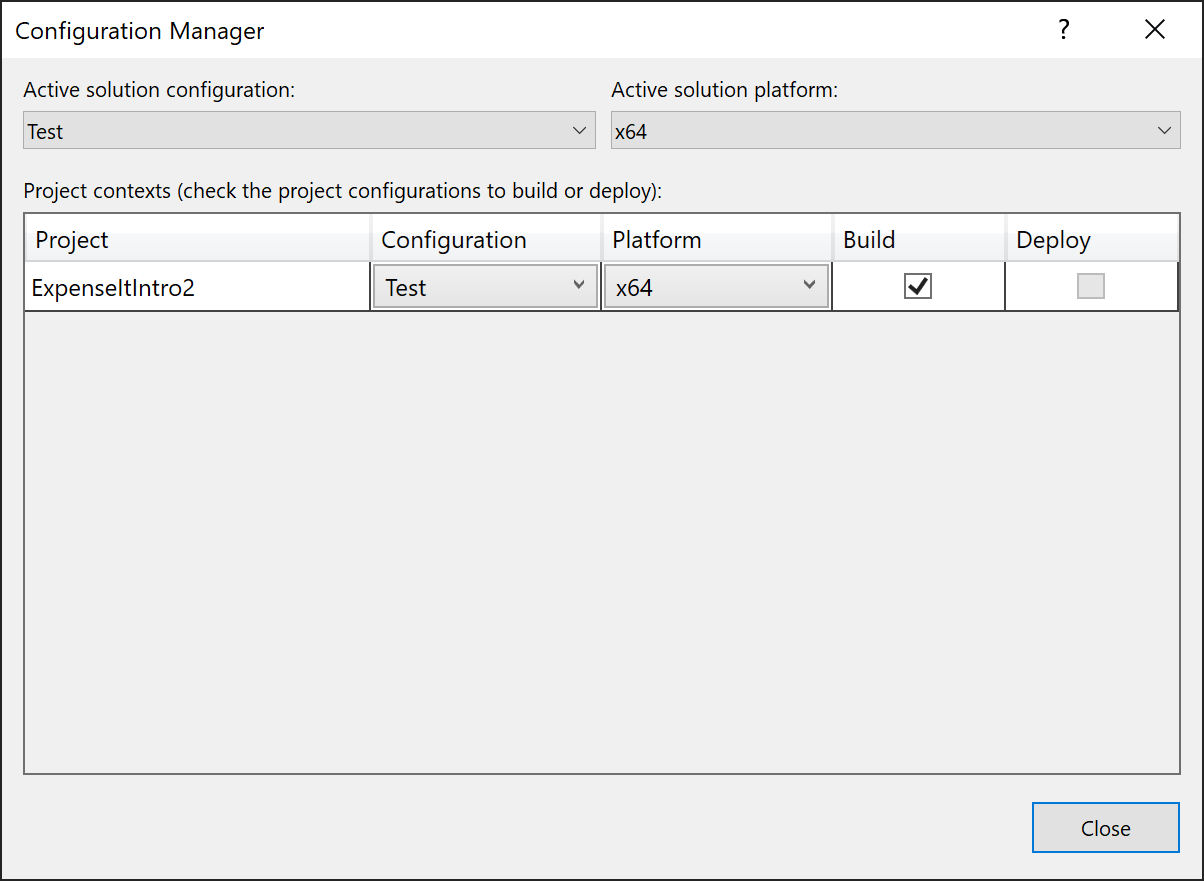 Screenshot of Configuration Manager with Test configuration.