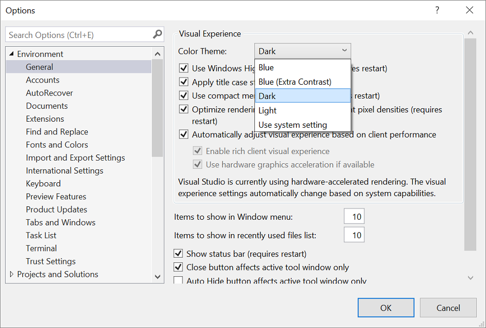 Set the Visual Studio dark theme and change text colors - Visual Studio ( Windows) | Microsoft Docs