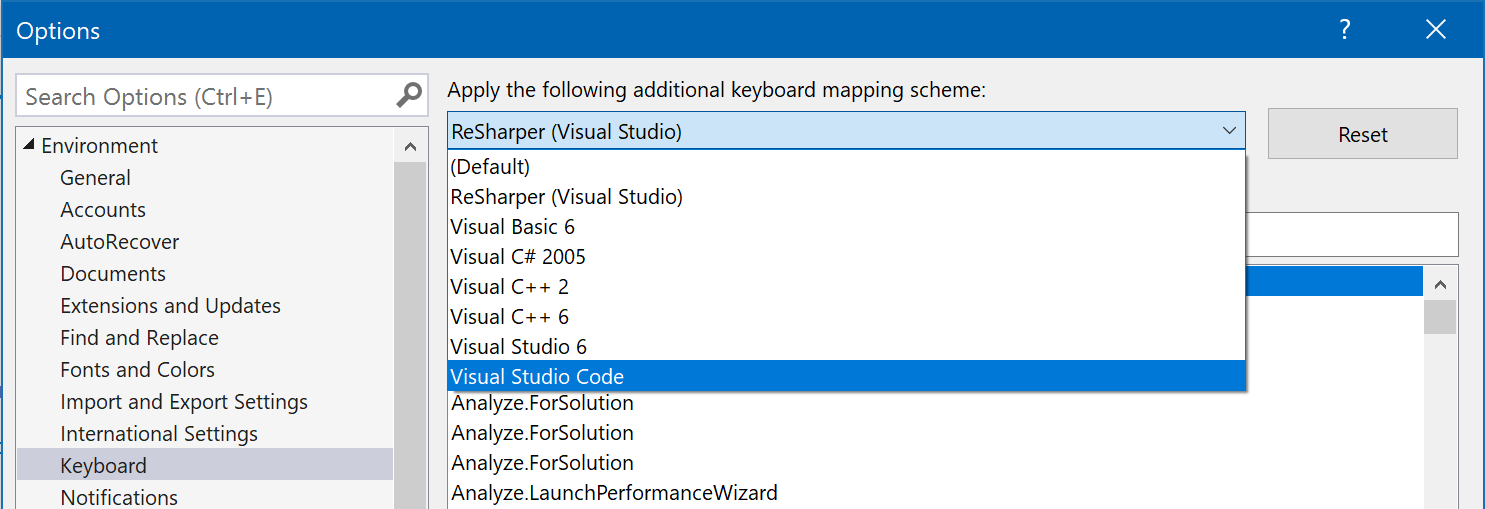 Keyboard Schemes in Visual Studio