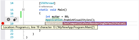 Screenshot of a Visual Studio breakpoint.