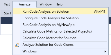 Screenshot of the Visual Studio Code Analysis menu item.