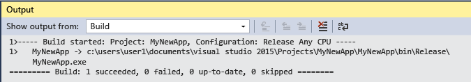 Screenshot of a Visual Studio successful build output.