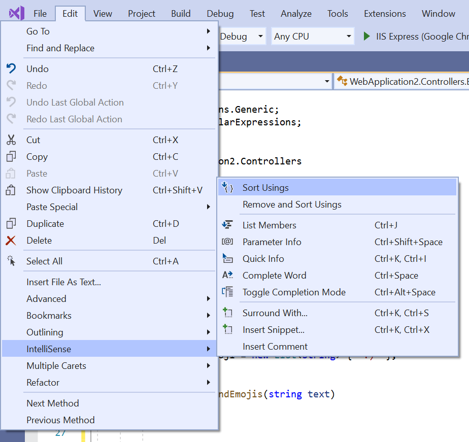 Sort Usings Visual Studio Windows Microsoft Docs