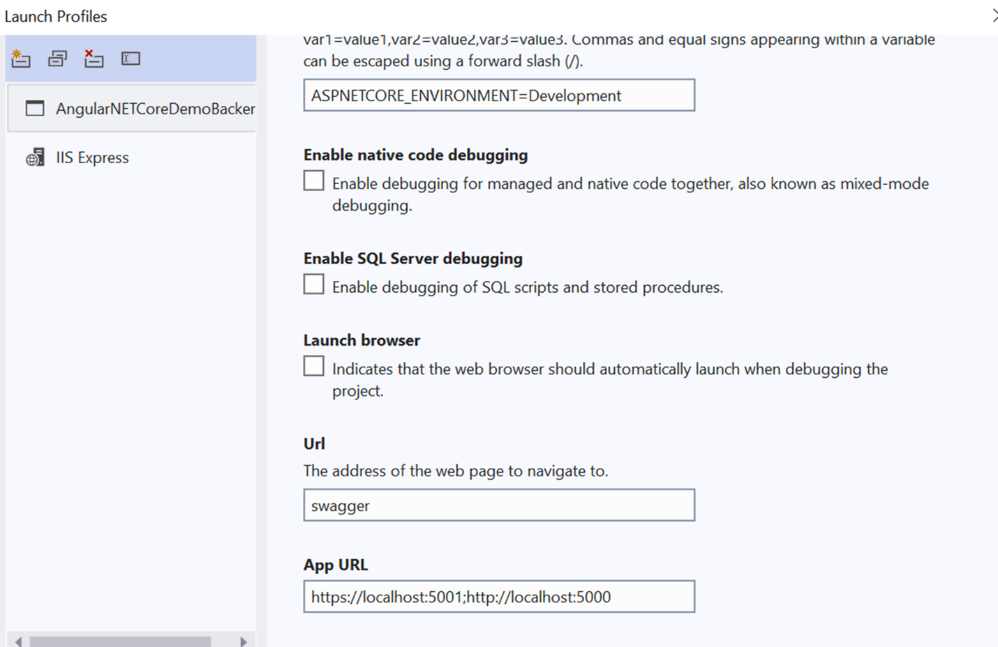 Open debug launch profiles UI