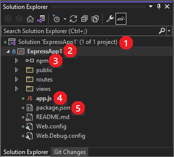 Screenshot that shows project structure in Solution Explorer.