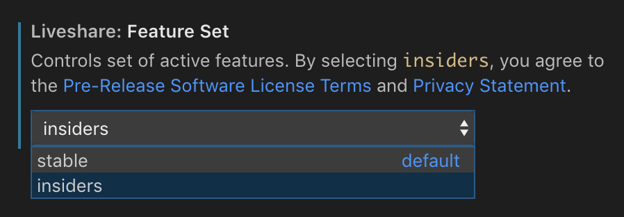 Feature set for VS Code