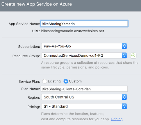 Create a new app service in Visual Studio for Mac