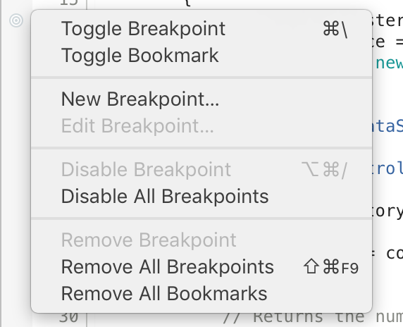 Breakpoint context menu