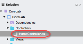 Screenshot of solution project with a C# class named HomeController selected.