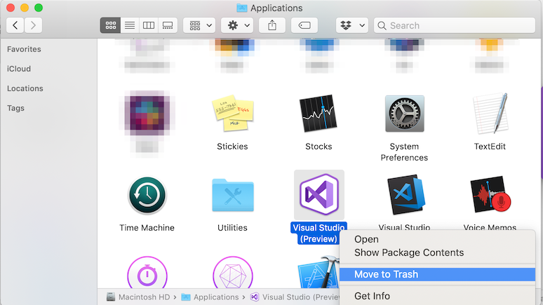 selecting "move to trash" option in finder