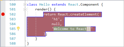 Screenshot showing a breakpoint set in the render function in app-bundle dot j s.