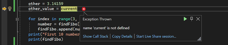 Exception popup in the Visual Studio debugger