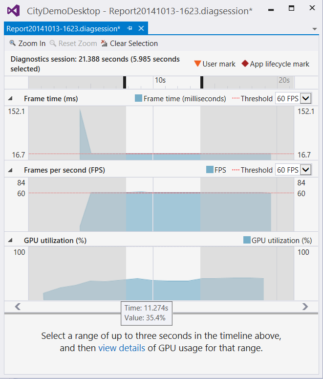 Performance and Diagnostics hub; GPU Usage tool