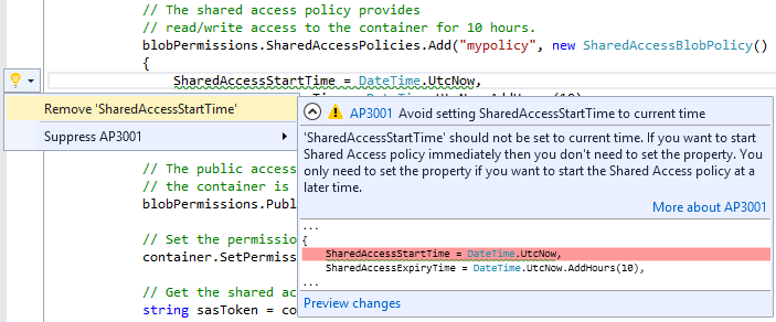 An example from the Code Analysis for Azure package