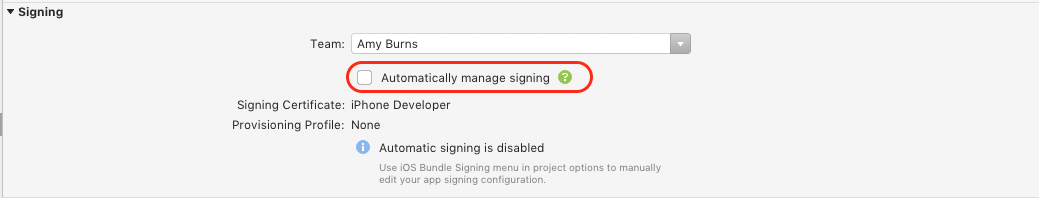Automatic signing option in visual studio for mac