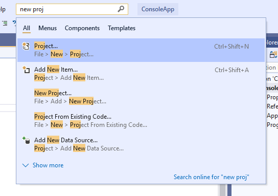 Enhanced Search in Visual Studio