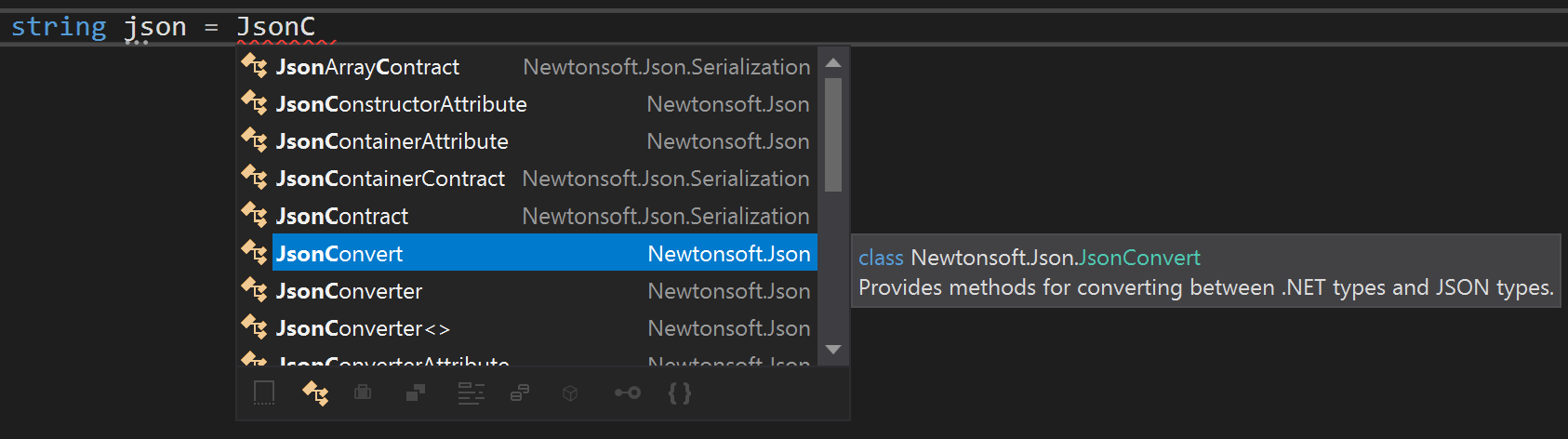Intellisense completion for unimported types