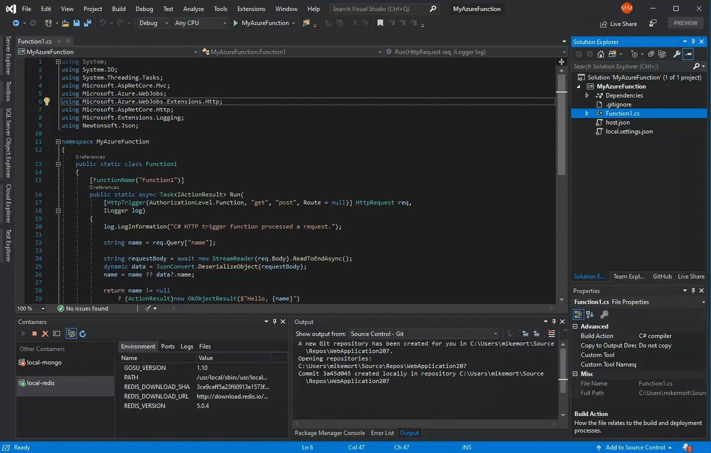 Debug Azure Functions running in Linux containers.