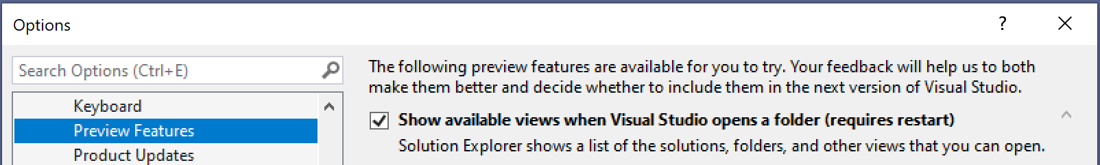 Preview Feature toggle to show list of Views when opening a repo
