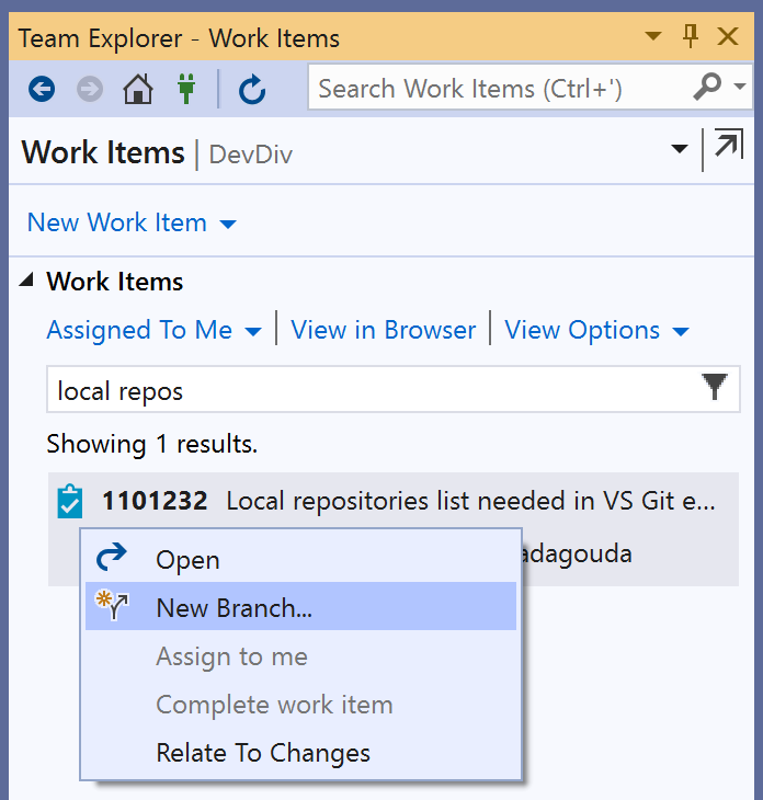 Create a new branch from an Azure DevOps work item