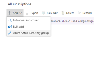 Screenshot of Add Azure Active Directory group button.