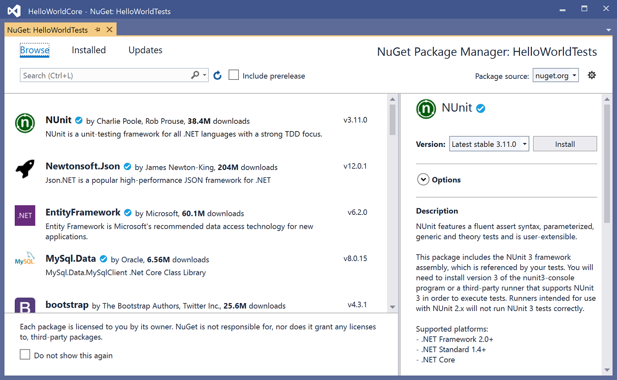 NuGet Package Manager in Visual Studio