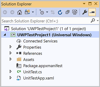 UWP unit test project in Solution Explorer