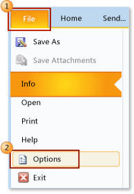 Choosing File, Options in Outlook 2010