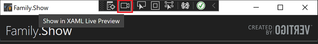 Screenshot of the XAML Live Preview option from the application toolbar.