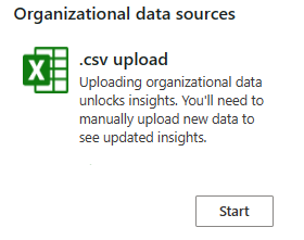 Screenshot that shows .csv upload tile and Start option.