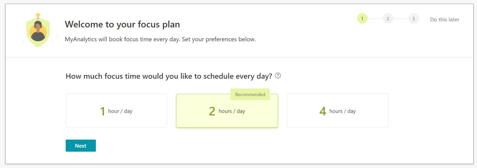 Focus plan - Choose hours.