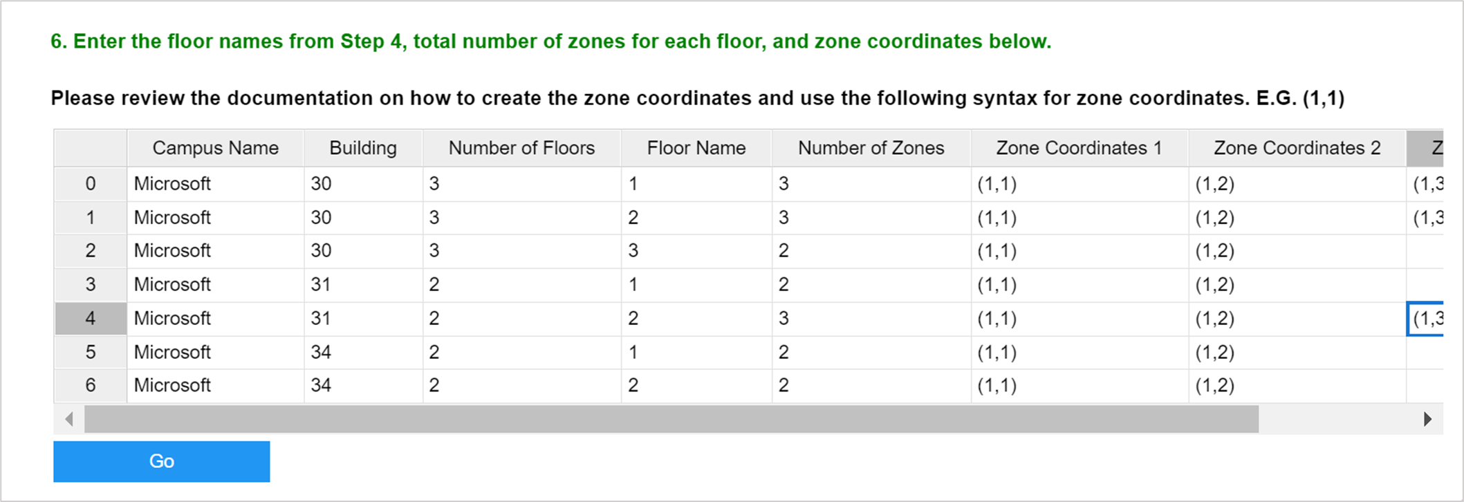 Distance Helper Game of Zones example table.