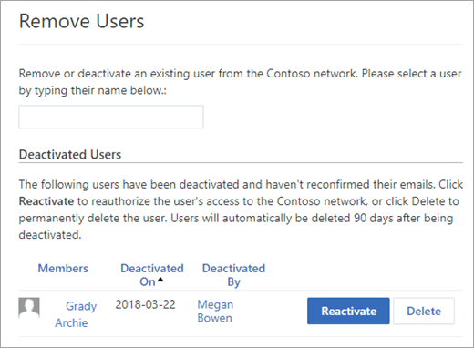 Screenshot of deactivated user list.