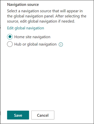 Screenshot of where to select the global navigation source.