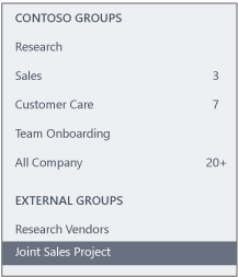 Screenshot of Viva Engage navigation bar showing an External Groups section.