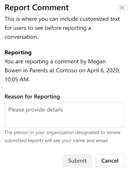 Screenshot showing reason for reporting box.