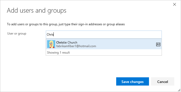 Screenshot of Add users and group dialog.