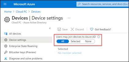 Screenshot of Users may join devices to Microsoft Entra settings.