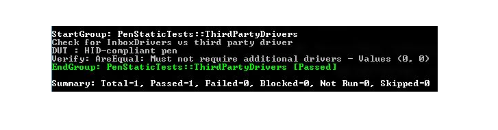 screenshot showing the result of running the static test for third party drivers.