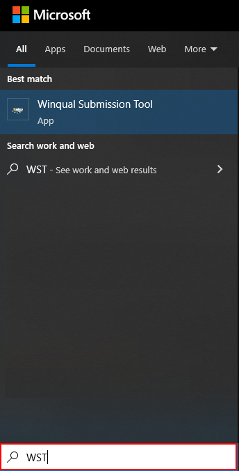 Screenshot of Windows search result for 'WST'.