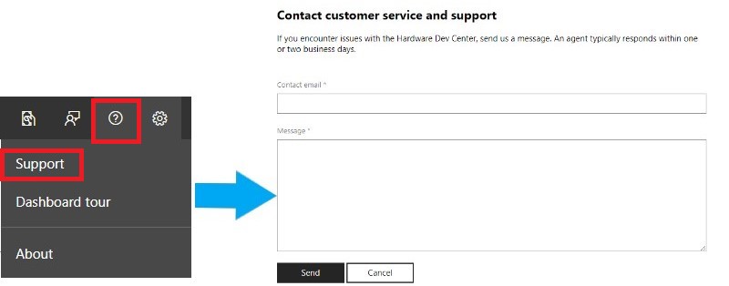 The button for accessing Partner Center Support.