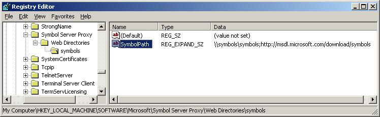Screenshot of the Registry Editor displaying an updated SymbolPath.