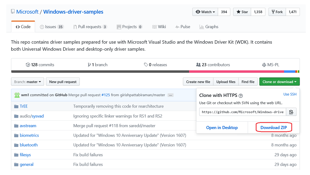 Screenshot of GitHub repository displaying the general folder and Download ZIP button.